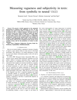 Measuring vagueness and subjectivity in texts: from symbolic to neural
  VAGO