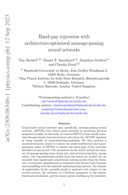 Band-gap regression with architecture-optimized message-passing neural
  networks