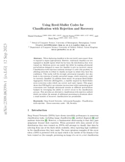 Using Reed-Muller Codes for Classification with Rejection and Recovery