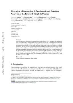 Overview of Memotion 3: Sentiment and Emotion Analysis of Codemixed
  Hinglish Memes