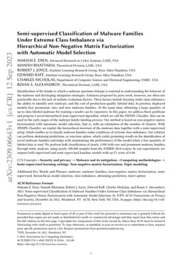 Semi-supervised Classification of Malware Families Under Extreme Class
  Imbalance via Hierarchical Non-Negative Matrix Factorization with Automatic
  Model Selection