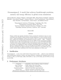 Oceananigans.jl: A model that achieves breakthrough resolution, memory
  and energy efficiency in global ocean simulations