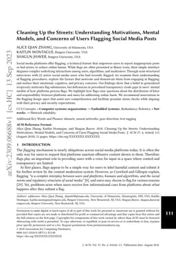 Cleaning Up the Streets: Understanding Motivations, Mental Models, and
  Concerns of Users Flagging Social Media Posts