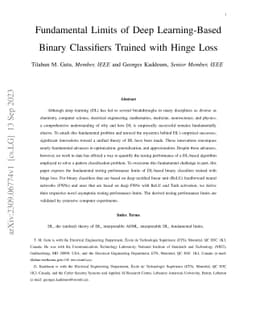 Fundamental Limits of Deep Learning-Based Binary Classifiers Trained with Hinge Loss