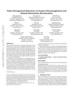 Video Infringement Detection via Feature Disentanglement and Mutual
  Information Maximization