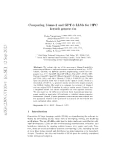 Comparing Llama-2 and GPT-3 LLMs for HPC kernels generation