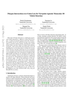 Polygon Intersection-over-Union Loss for Viewpoint-Agnostic Monocular 3D
  Vehicle Detection