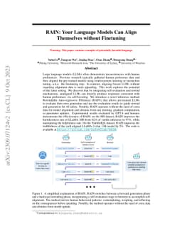 RAIN: Your Language Models Can Align Themselves without Finetuning