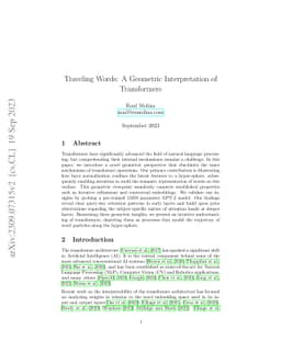 Traveling Words: A Geometric Interpretation of Transformers