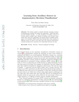 Learning from Auxiliary Sources in Argumentative Revision Classification