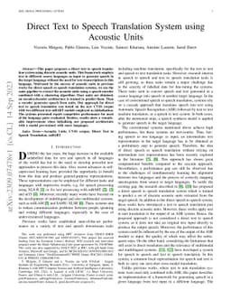Direct Text to Speech Translation System using Acoustic Units