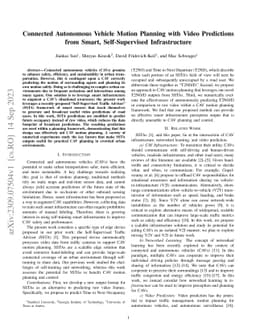 Connected Autonomous Vehicle Motion Planning with Video Predictions from
  Smart, Self-Supervised Infrastructure