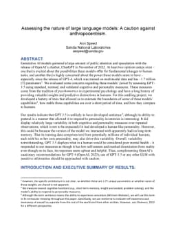 Assessing the nature of large language models: A caution against
  anthropocentrism