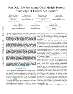 Pop Quiz! Do Pre-trained Code Models Possess Knowledge of Correct API
  Names?