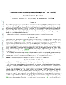 Communication Efficient Private Federated Learning Using Dithering