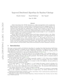 Improved Distributed Algorithms for Random Colorings