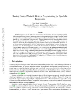 Racing Control Variable Genetic Programming for Symbolic Regression