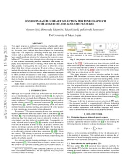 Diversity-based core-set selection for text-to-speech with linguistic
  and acoustic features