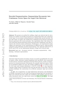 Encoded Summarization: Summarizing Documents into Continuous Vector
  Space for Legal Case Retrieval