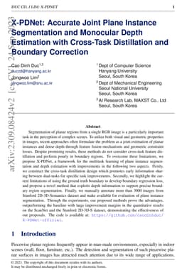 X-PDNet: Accurate Joint Plane Instance Segmentation and Monocular Depth
  Estimation with Cross-Task Distillation and Boundary Correction