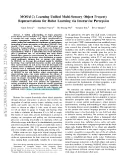 MOSAIC: Learning Unified Multi-Sensory Object Property Representations
  for Robot Learning via Interactive Perception