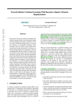Towards Robust Continual Learning with Bayesian Adaptive Moment
  Regularization