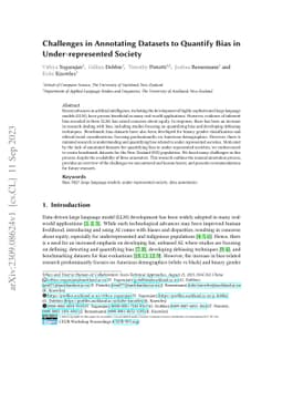 Challenges in Annotating Datasets to Quantify Bias in Under-represented
  Society