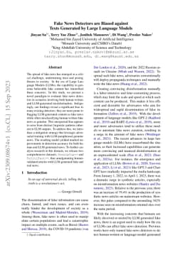 Fake News Detectors are Biased against Texts Generated by Large Language
  Models