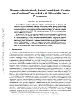 Wasserstein Distributionally Robust Control Barrier Function using
  Conditional Value-at-Risk with Differentiable Convex Programming