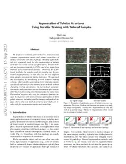 Segmentation of Tubular Structures Using Iterative Training with
  Tailored Samples