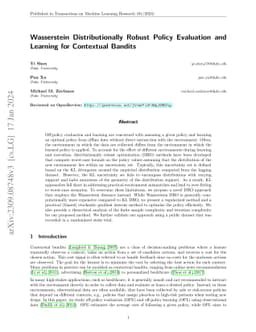 Wasserstein Distributionally Robust Policy Evaluation and Learning for
  Contextual Bandits