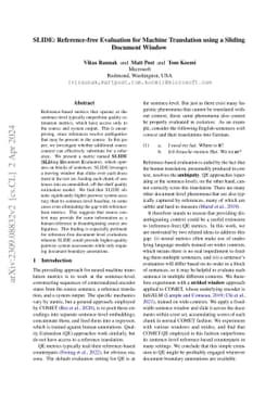 SLIDE: Reference-free Evaluation for Machine Translation using a Sliding
  Document Window