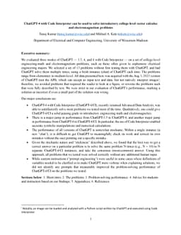 ChatGPT-4 with Code Interpreter can be used to solve introductory
  college-level vector calculus and electromagnetism problems