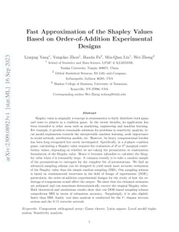 Fast Approximation of the Shapley Values Based on Order-of-Addition
  Experimental Designs