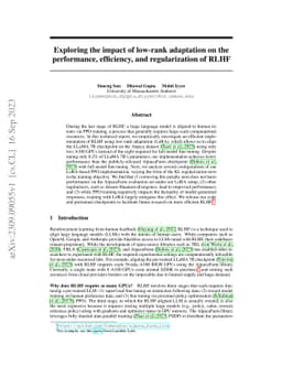 Exploring the impact of low-rank adaptation on the performance,
  efficiency, and regularization of RLHF