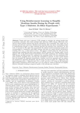 Using Reinforcement Learning to Simplify Mealtime Insulin Dosing for
  People with Type 1 Diabetes: In-Silico Experiments