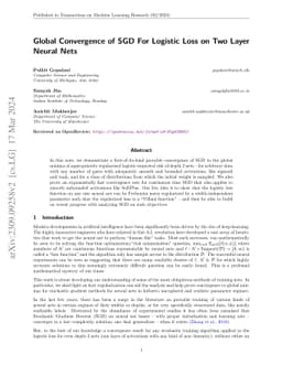 Global Convergence of SGD For Logistic Loss on Two Layer Neural Nets