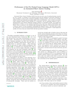 Performance of the Pre-Trained Large Language Model GPT-4 on Automated
  Short Answer Grading