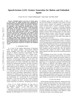 Speech-Gesture GAN: Gesture Generation for Robots and Embodied Agents
