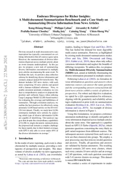 Embrace Divergence for Richer Insights: A Multi-document Summarization
  Benchmark and a Case Study on Summarizing Diverse Information from News
  Articles