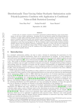 Distributionally Time-Varying Online Stochastic Optimization under
  Polyak-Łojasiewicz Condition with Application in Conditional Value-at-Risk
  Statistical Learning