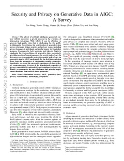 Security and Privacy on Generative Data in AIGC: A Survey