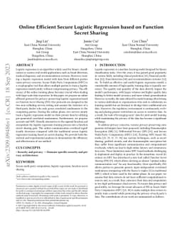 Online Efficient Secure Logistic Regression based on Function Secret
  Sharing