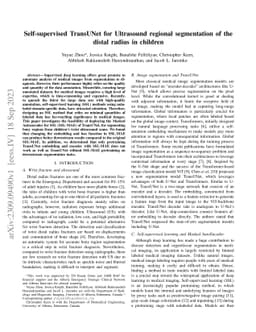 Self-supervised TransUNet for Ultrasound regional segmentation of the
  distal radius in children