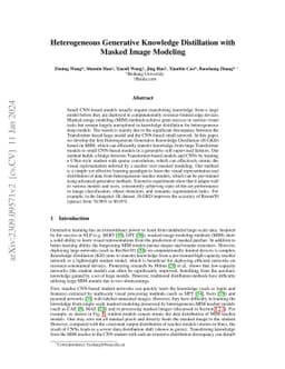 Heterogeneous Generative Knowledge Distillation with Masked Image
  Modeling