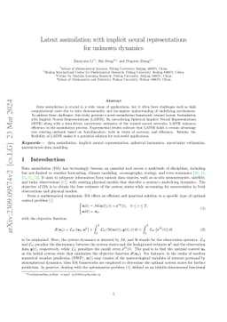 Latent assimilation with implicit neural representations for unknown
  dynamics