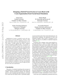 Designing a Hybrid Neural System to Learn Real-world Crack Segmentation
  from Fractal-based Simulation
