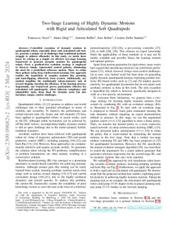 Two-Stage Learning of Highly Dynamic Motions with Rigid and Articulated
  Soft Quadrupeds