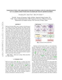 Task Selection and Assignment for Multi-modal Multi-task Dialogue Act
  Classification with Non-stationary Multi-armed Bandits