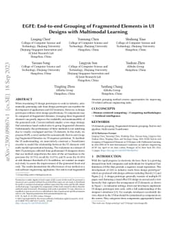 EGFE: End-to-end Grouping of Fragmented Elements in UI Designs with
  Multimodal Learning